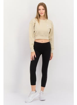 ESPRIT Women Crew Neck Brand Logo Long Sleeves Crop Sweatshirt, Beige  - Image 4
