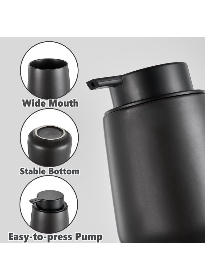 Matte Black Bathroom Accessory Set - 3pcs Ceramic Soap Dispenser Set Vanity Countertop Accessories Set, Includes Refillable Lotion Hand Soap Dispenser, Toothbrush Holder and Tray (Liquid Pump) - Image 3
