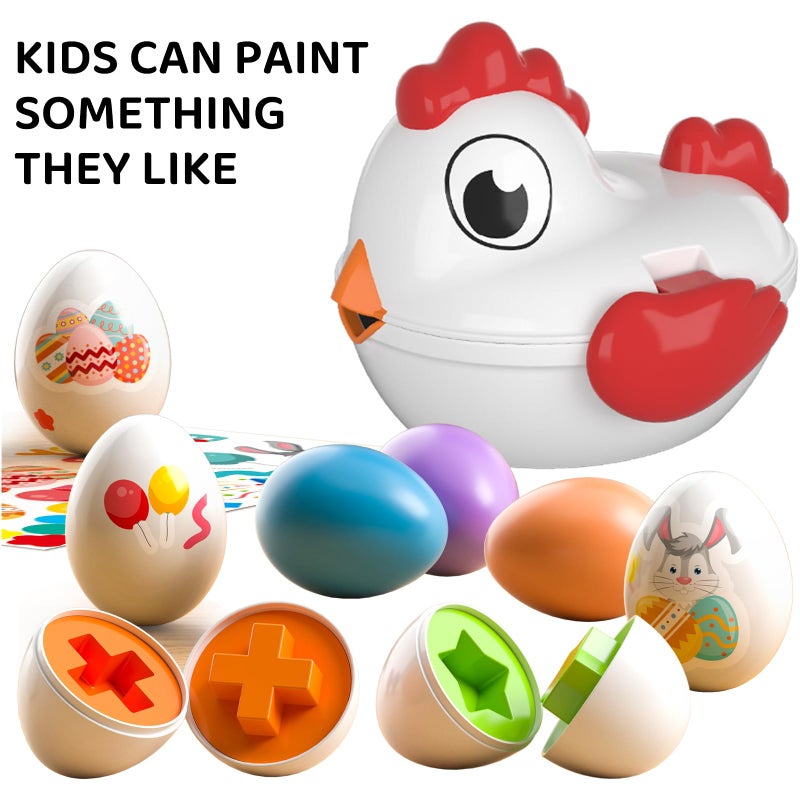 TEMI Toddler Chicken Easter Eggs - Color Matched Game Shape Sorter with 6 Toy Eggs for Kids 3-5, Fine Motor Skills Sensory Toys, Educational Gifts for 3-6 Girls Boys Baby - Image 3