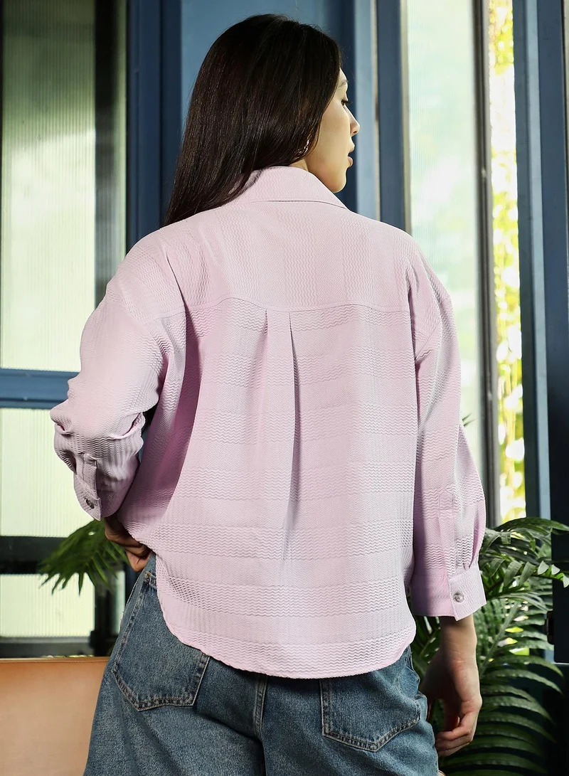Pinacolada  Women's Lavender Chevron-Panel Tactile Oversized Shirt for Women | Best Price UAE