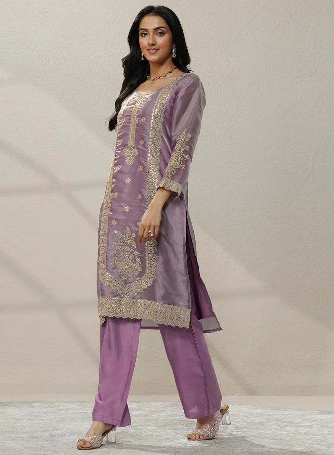 Libas Printed Organza Straight Kurta, Trousers And Dupatta Set