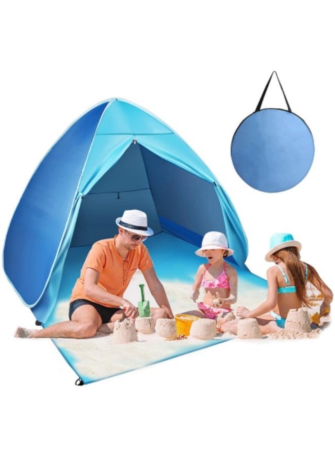 GGEROU خيمة شاطئ، مظلة شاطئ سهلة الفتح، خيمة شاطئ محمولة مع حقيبة حمل، خيمة محمولة فورية مضادة للأشعة فوق البنفسجية، عامل حماية من أشعة الشمس UPF 50+، لشخصين إلى ثلاثة أشخاص، أزرق - Image 1