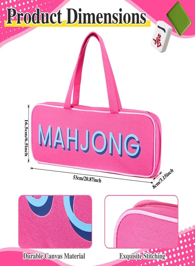 Cosblank Canvas Mahjong Rack Bag for Racks and Mat Empty Mahjong Rack Storage Bag with Handle Zipper and 4 Separate Compartments for Gifts Accessories Tile Game Card Pushers(Rose Red) - Image 2