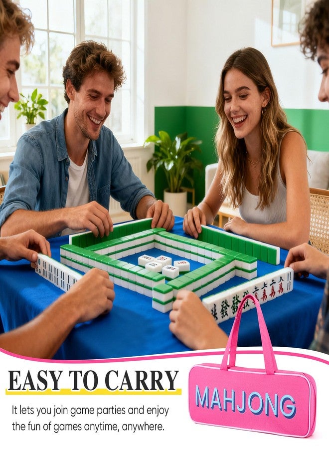 Cosblank Canvas Mahjong Rack Bag for Racks and Mat Empty Mahjong Rack Storage Bag with Handle Zipper and 4 Separate Compartments for Gifts Accessories Tile Game Card Pushers(Rose Red) - Image 4