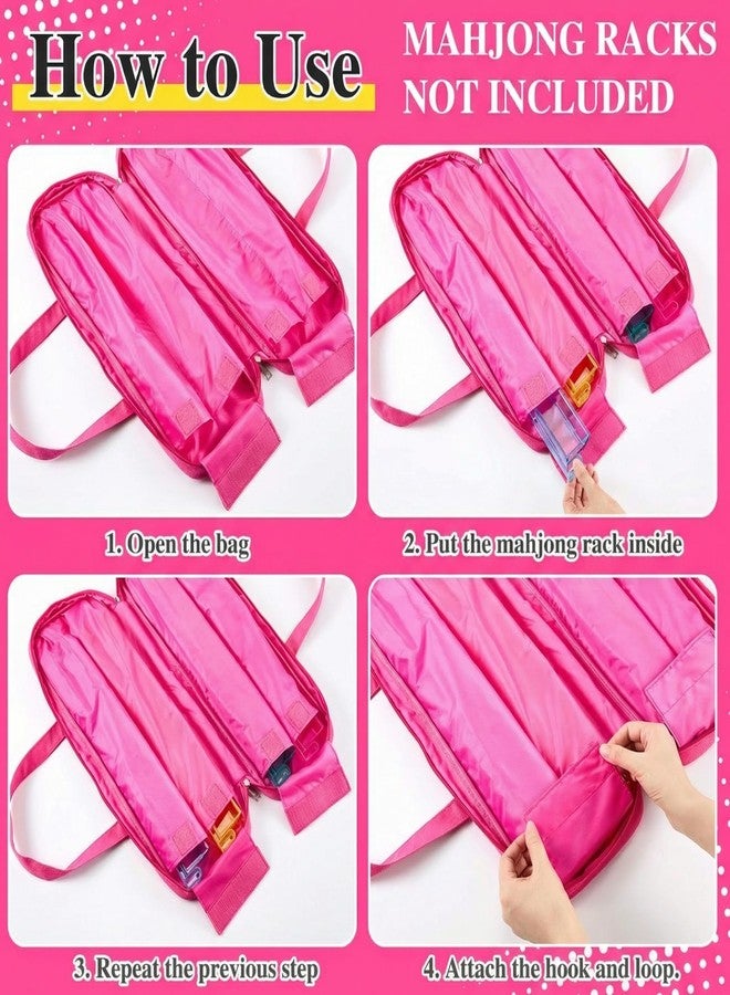 Cosblank Canvas Mahjong Rack Bag for Racks and Mat Empty Mahjong Rack Storage Bag with Handle Zipper and 4 Separate Compartments for Gifts Accessories Tile Game Card Pushers(Rose Red) - Image 3
