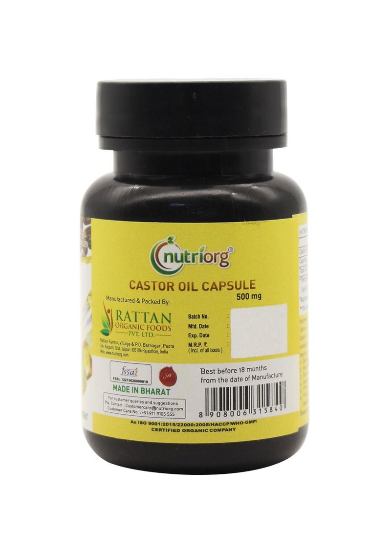 nutriorg Castor Oil soft gel 60 capsules 500Mg for Hair and Skin, Natural Laxative, Quick Release  - Image 2