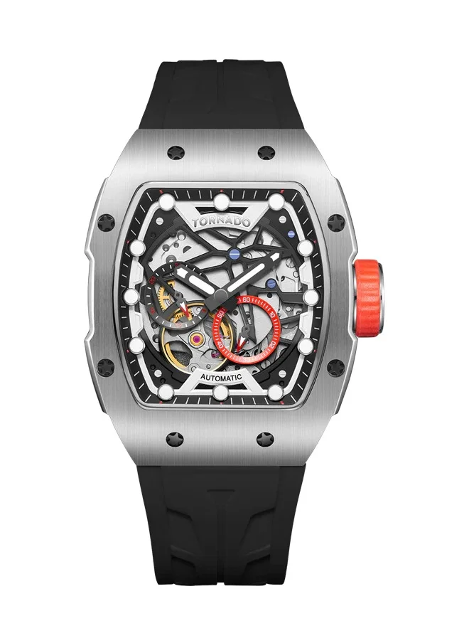 تورنيدو Men's Automatic Display Watch With Black Silicone Strap - T24302-SSBB