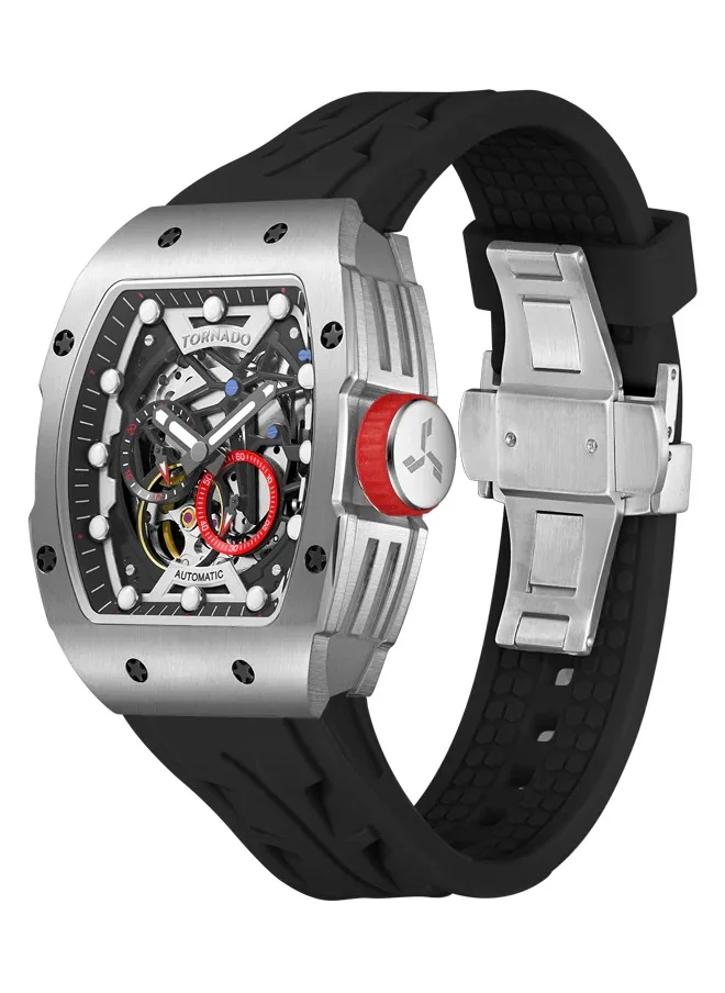 تورنيدو Men's Automatic Display Watch With Black Silicone Strap - T24302-SSBB