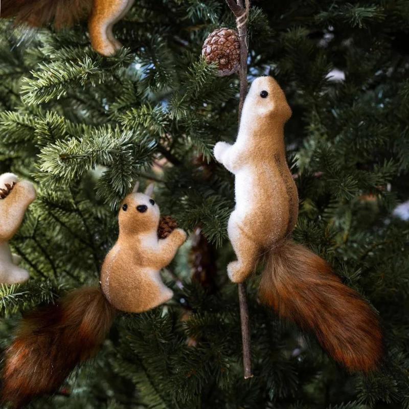 Realistic Squirrel Ornament 14 Cm Brown Plush Decoration - Charming Colorful Design Hanging Decoration for Christmas Tree Home Holiday Displays - Image 3