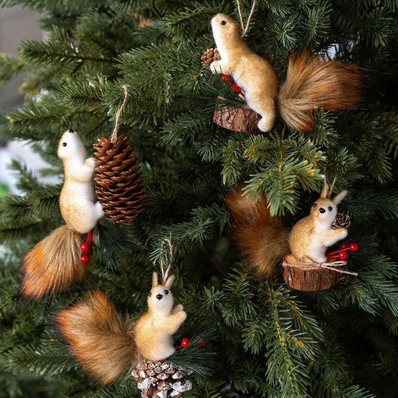 Realistic Squirrel Ornament 14 Cm Brown Plush Decoration - Charming Colorful Design Hanging Decoration for Christmas Tree Home Holiday Displays - Image 4