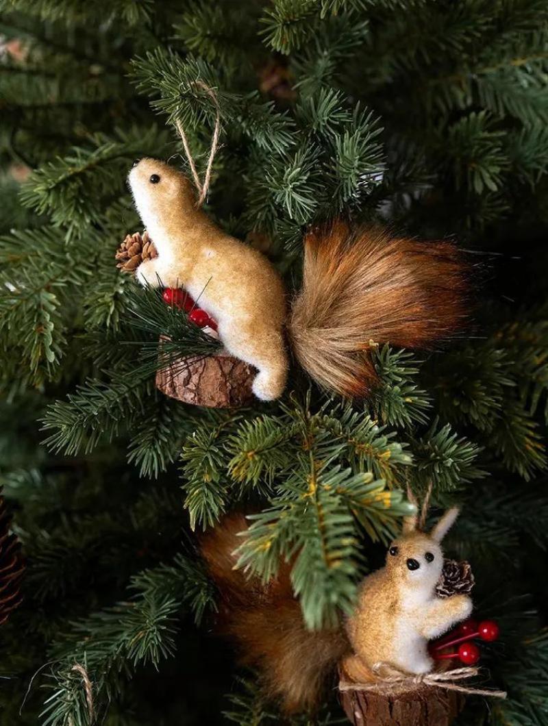 Realistic Squirrel Ornament 14 Cm Brown Plush Decoration - Charming Colorful Design Hanging Decoration for Christmas Tree Home Holiday Displays - Image 5