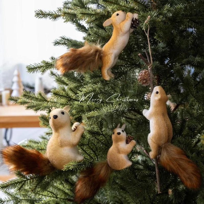 Realistic Squirrel Ornament 14 Cm Brown Plush Decoration - Charming Colorful Design Hanging Decoration for Christmas Tree Home Holiday Displays - Image 2