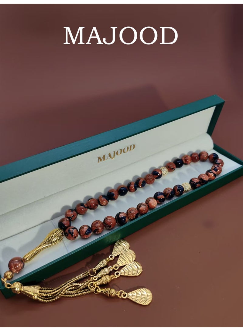 MAJOOD/33 Red And Blue Golden Sandstone Prayer Beads/Tasbih/10MM/For Men And Women - Image 1