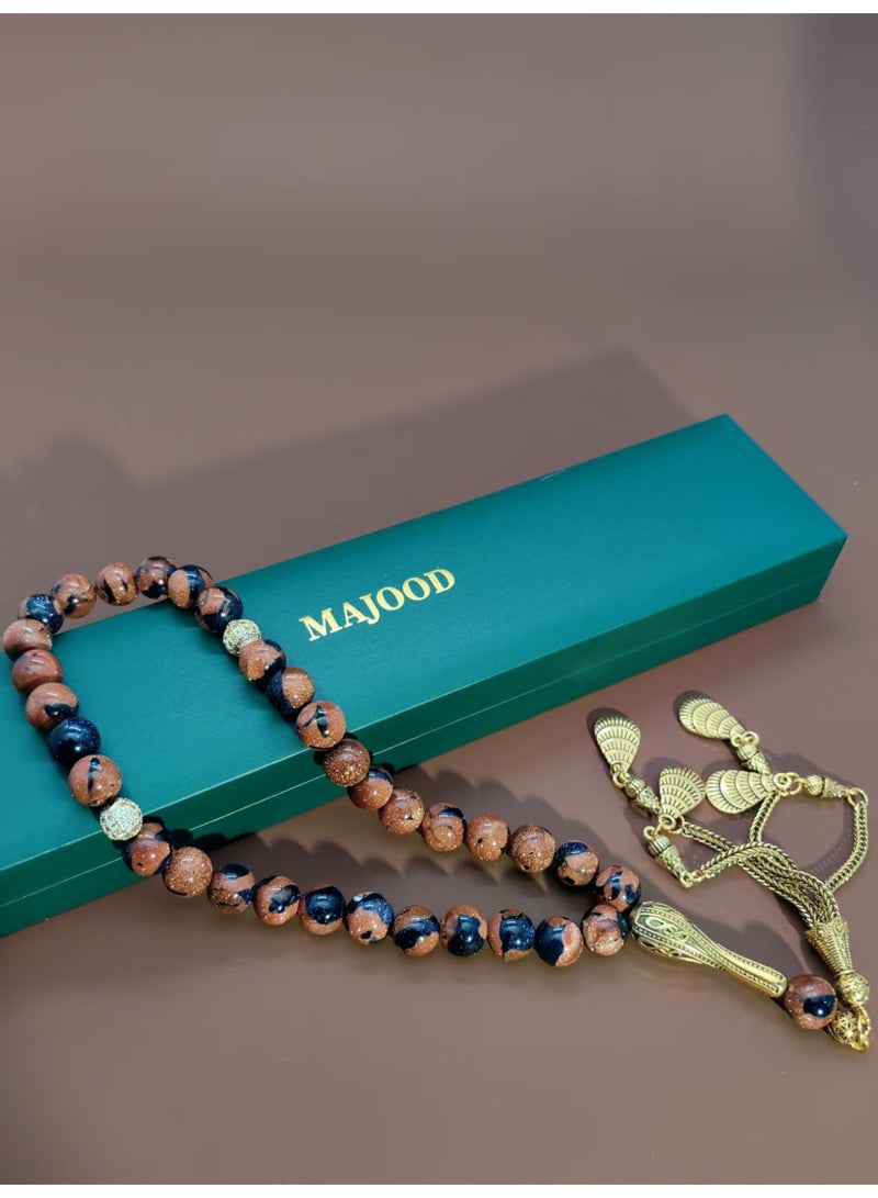 MAJOOD/33 Red And Blue Golden Sandstone Prayer Beads/Tasbih/10MM/For Men And Women - Image 4