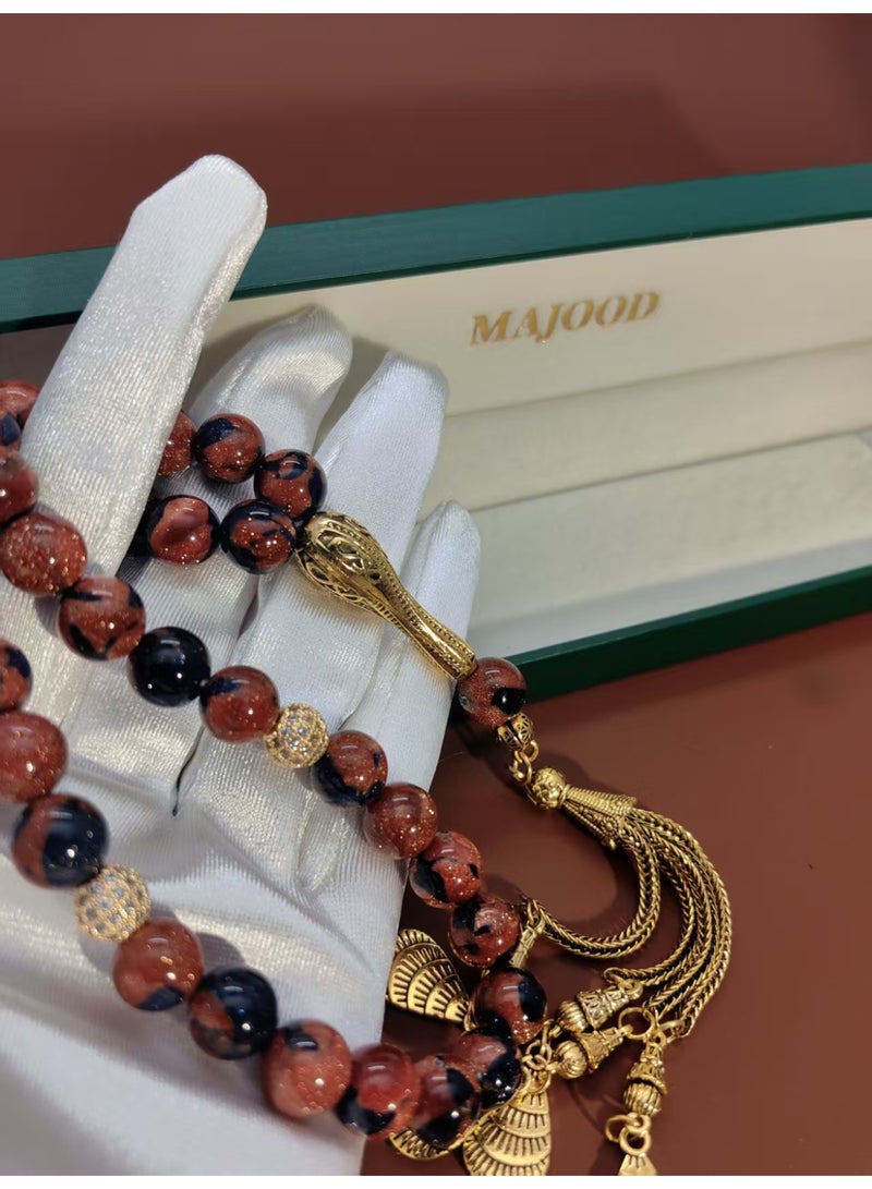 MAJOOD/33 Red And Blue Golden Sandstone Prayer Beads/Tasbih/10MM/For Men And Women - Image 5