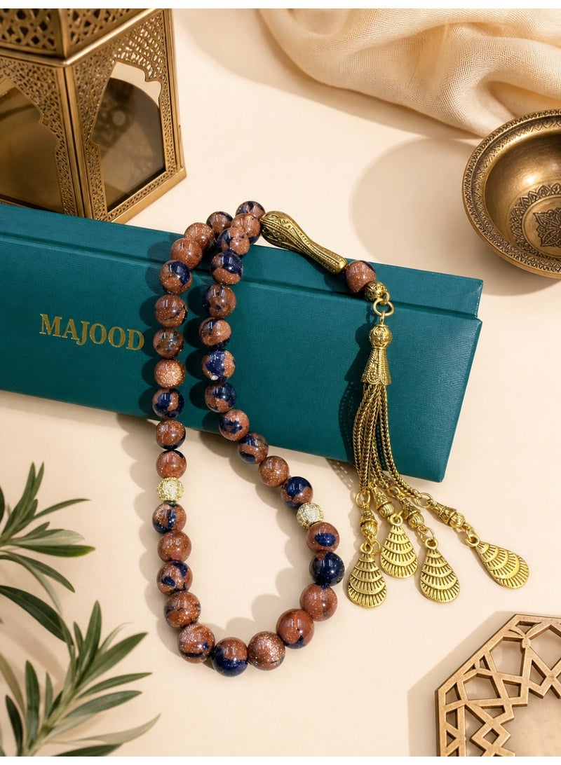 MAJOOD/33 Red And Blue Golden Sandstone Prayer Beads/Tasbih/10MM/For Men And Women - Image 5