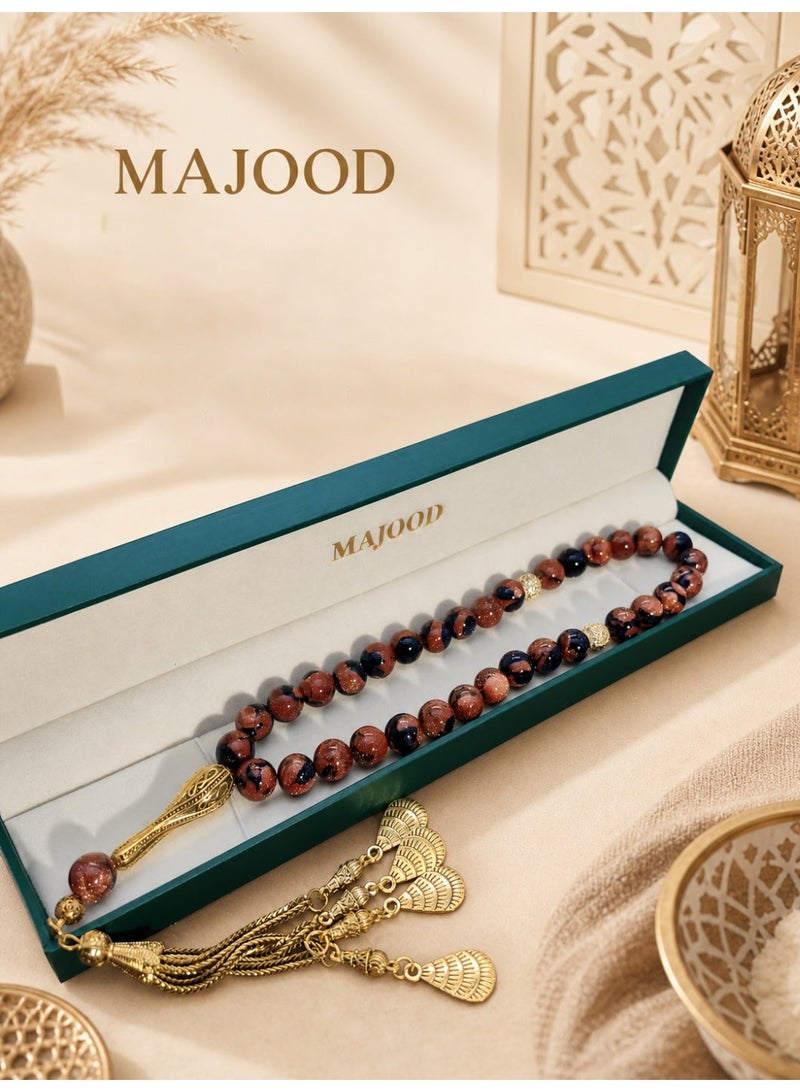MAJOOD/33 Red And Blue Golden Sandstone Prayer Beads/Tasbih/10MM/For Men And Women - Image 2