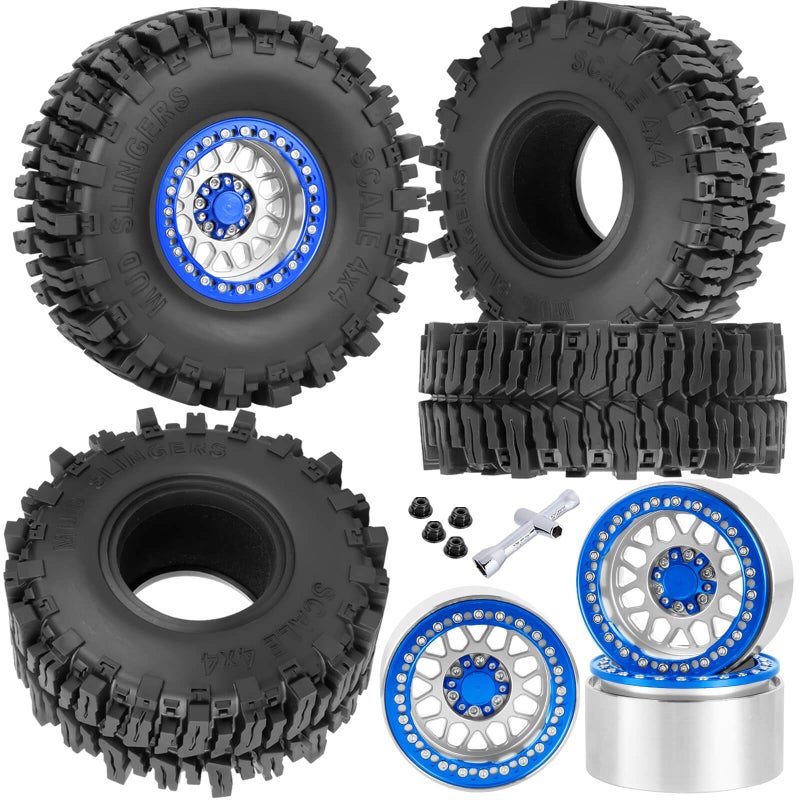 BRCatWPark Aluminum 22 Wheel Tires for 110 SCX10 SCX10 II SCX10 III SCX10 Pro TRX4 TRX6 Gen78 D90 VS410 MST CFX RC Crawler Car22 Beadlock Wheel Off Road Buggy Rally RC Truck TiresSilver - Image 3
