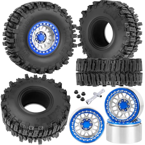 BRCatWPark Aluminum 22 Wheel Tires for 110 SCX10 SCX10 II SCX10 III SCX10 Pro TRX4 TRX6 Gen78 D90 VS410 MST CFX RC Crawler Car22 Beadlock Wheel Off Road Buggy Rally RC Truck TiresSilver - Image 1