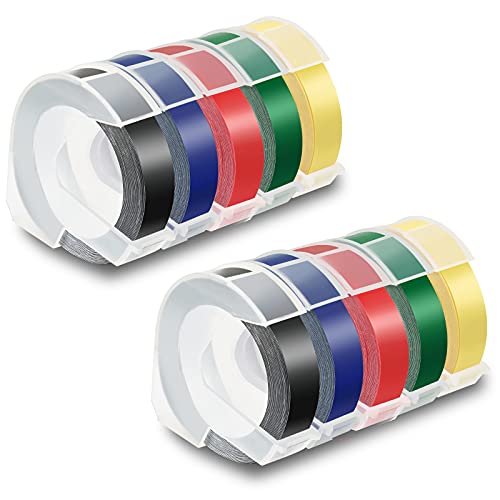 Pristar Compatible Label Tape Replacement for Dymo 3D 3/8 in x 9.8 ft Plastic Embossing Label Tapes 9mm for Dymo Organizer Xpress Pro Label Maker, White on Black/Red/Blue/Green/Light Yellow, 10-Pack - Image 1