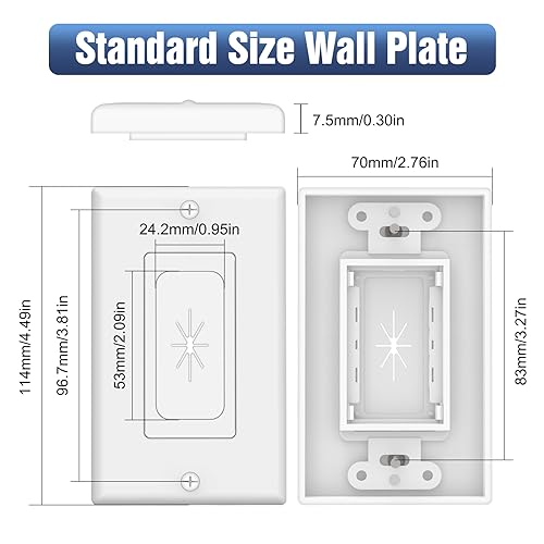 VCELINK Wall Plate Cable Pass Through, Single Gang Decorator Wall Plate Cover, Flexible Rubber Wall Grommets Insert for Low Voltage Cables, Wall Mount TV, Home Theater System, White (White-2 Pack) - Image 4