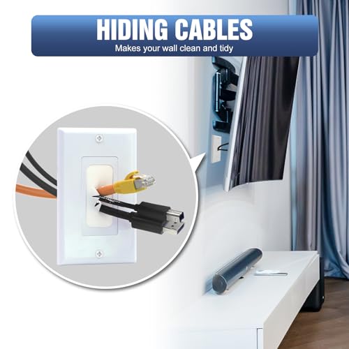 VCELINK Wall Plate Cable Pass Through, Single Gang Decorator Wall Plate Cover, Flexible Rubber Wall Grommets Insert for Low Voltage Cables, Wall Mount TV, Home Theater System, White (White-2 Pack) - Image 2