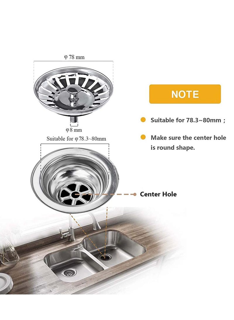 SOLARAE Stainless Steel Kitchen Sink Filter Plug Garbage Basket Cover 78 mm Diameter Drain 2 pcs - Image 3
