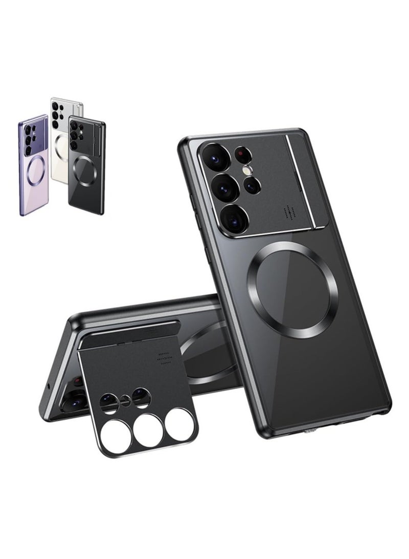KASTWAVE for Samsung s22/s23Ultra Magnetic Suction Folding Bracket Ring Kickstand Car Mount Protection Aromatherapy Phone Case, Large Window Shell Magnetic Shell  (Color : Black, Size : for Galaxy S23 Ultra)  - Image 1