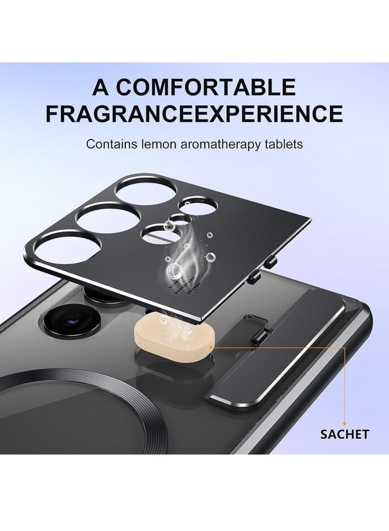 KASTWAVE for Samsung s22/s23Ultra Magnetic Suction Folding Bracket Ring Kickstand Car Mount Protection Aromatherapy Phone Case, Large Window Shell Magnetic Shell  (Color : Black, Size : for Galaxy S23 Ultra)  - Image 3