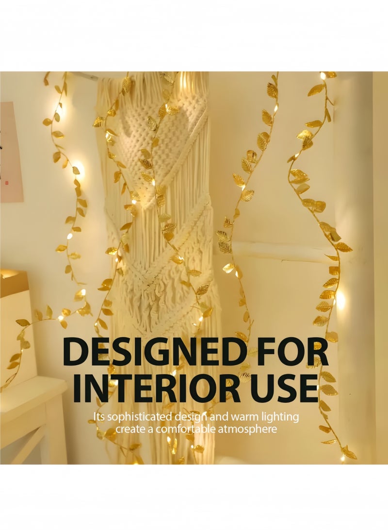 5m/50 LED Gold Leaf Decorative String Lights, Copper Wire Starlight LED Fairy Lights, Battery Powered Lights for Bedroom, Party, Wedding, Centerpieces, Decoration (Warm White) - Image 5
