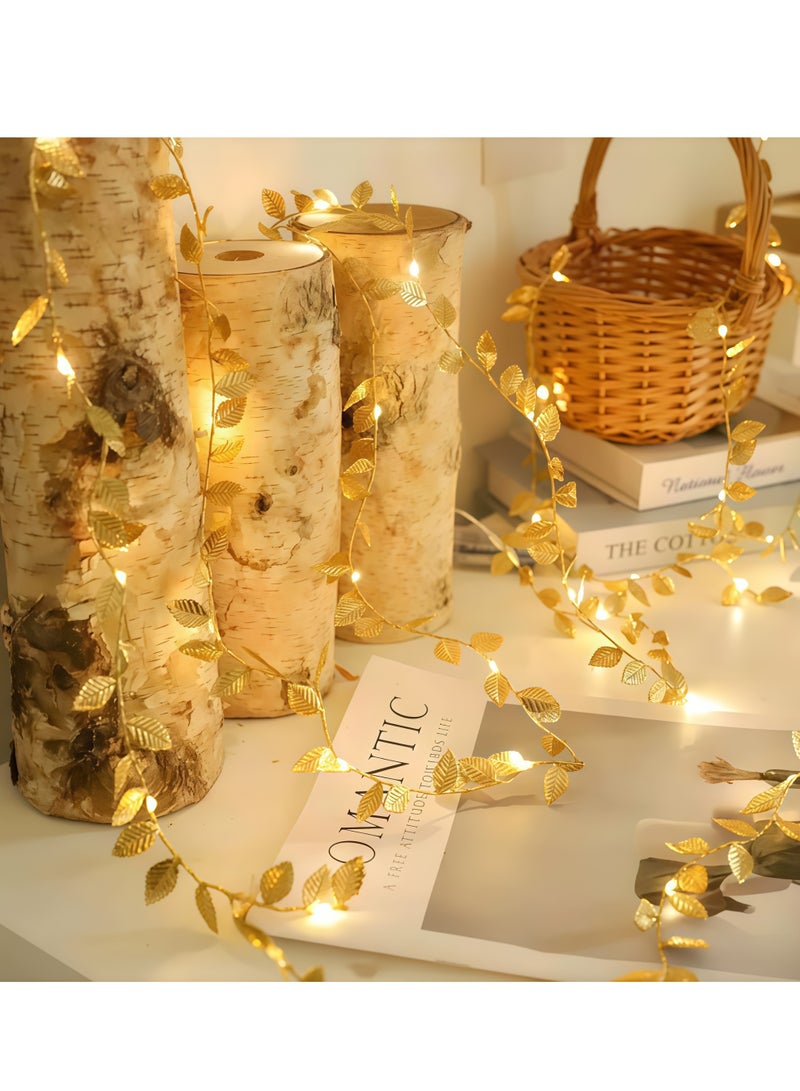 5m/50 LED Gold Leaf Decorative String Lights, Copper Wire Starlight LED Fairy Lights, Battery Powered Lights for Bedroom, Party, Wedding, Centerpieces, Decoration (Warm White) - Image 3