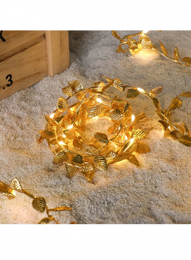 5m/50 LED Gold Leaf Decorative String Lights, Copper Wire Starlight LED Fairy Lights, Battery Powered Lights for Bedroom, Party, Wedding, Centerpieces, Decoration (Warm White) - Image 2