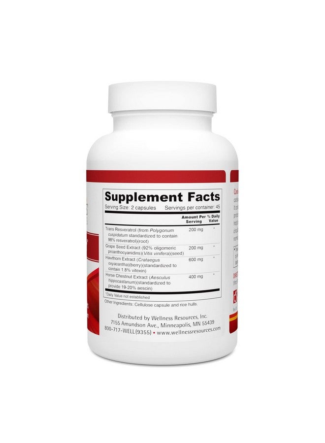 Wellness Resources Cardio Helper with Resveratrol, Hawthorne, Horse Chestnut and Grape Seed Extract for Blood Pressure, Fluid Retention, and Varicose Veins - Image 3