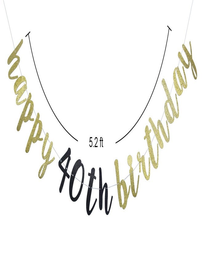 FOZEE Happy 40th Birthday Banner for 40th Birthday Party Pre-Strung Decorations (Gold & Black Glitter) - Image 3