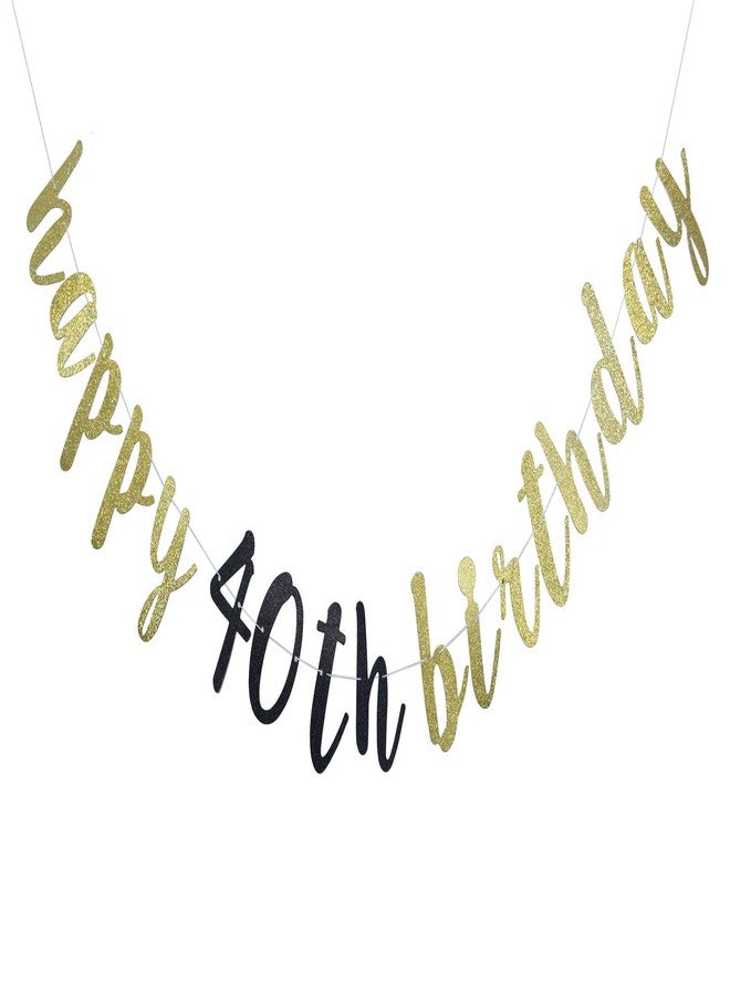 FOZEE Happy 40th Birthday Banner for 40th Birthday Party Pre-Strung Decorations (Gold & Black Glitter) - Image 2