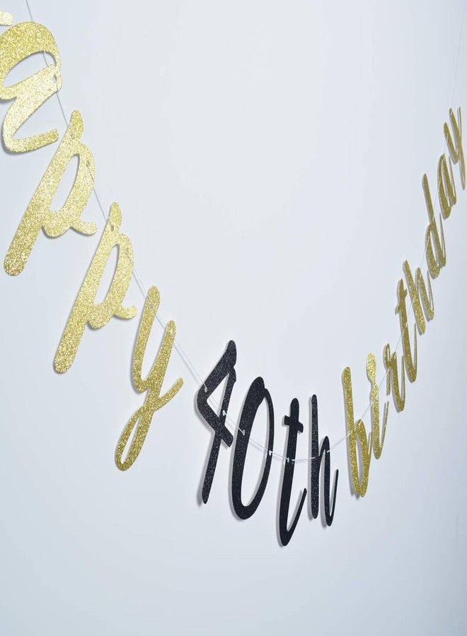 FOZEE Happy 40th Birthday Banner for 40th Birthday Party Pre-Strung Decorations (Gold & Black Glitter) - Image 4