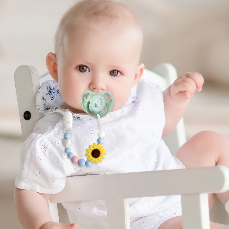 LSTRAGY Silicone Pacifier Clip, 2 Pack Pacifier Holder for Boys and Girls, Adorable Sunflower Pacifier Clips Fits for Most Pacifier, Baby Teethers, Baby Shower and Baby Gift(White&Yellow) - Image 2