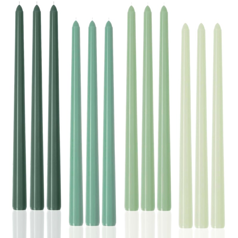 LPUSA 12 inch Green Gradient Taper Candles Unscented Smokeless Long Tall Tapered Candle for Candlesticks Sticks Wedding Advent Home Decor Dinner ChristmasSet of 12