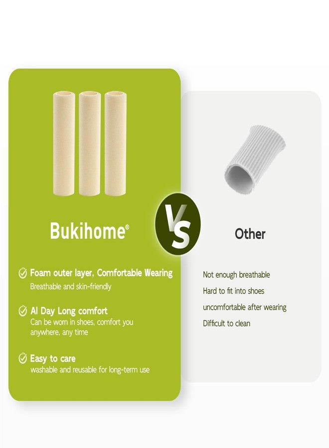 Bukihome Cuttable Toe Tubes Sleeves - Foam Toe Protectors for Corns, Calluses, Blisters - Fabric & Breathable Gel Lining Toe Sleeve Protectors Relief Toe Pressure Pain - Large Size,3 Count,White - Image 2