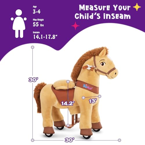 PonyCycle Ride on Horse Ride on Toys Riding Horse Ride on Pony for Toddlers 34 with Brake Essential Model E 30 HeightSize 3 Light Brown Riding Toys for Kids Gifts Plush Animal Pony Ride E336 - Image 5
