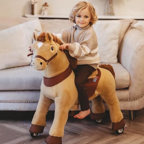PonyCycle Ride on Horse Ride on Toys Riding Horse Ride on Pony for Toddlers 34 with Brake Essential Model E 30 HeightSize 3 Light Brown Riding Toys for Kids Gifts Plush Animal Pony Ride E336 - Image 1