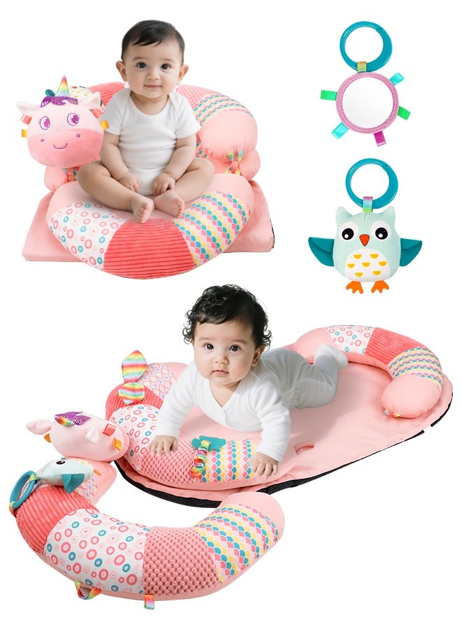 Baby Play Mat for Infants, Soft Foam Activity Gym with Detachable Tummy Time Pillow, Sit-Me-Up Floor Seat for Newborns & Toddlers, Portable, Reversible, Pink