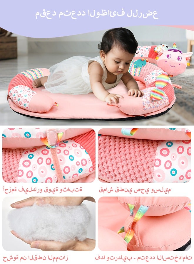 vocheer Baby Play Mat for Infants, Soft Foam Activity Gym with Detachable Tummy Time Pillow, Sit-Me-Up Floor Seat for Newborns & Toddlers, Portable, Reversible, Pink - Image 2