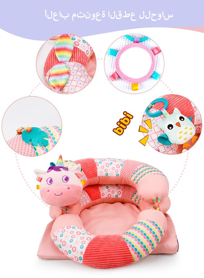 vocheer Baby Play Mat for Infants, Soft Foam Activity Gym with Detachable Tummy Time Pillow, Sit-Me-Up Floor Seat for Newborns & Toddlers, Portable, Reversible, Pink - Image 3