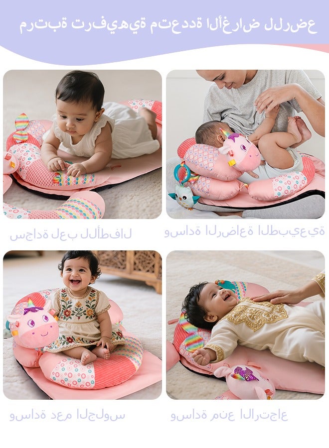 vocheer Baby Play Mat for Infants, Soft Foam Activity Gym with Detachable Tummy Time Pillow, Sit-Me-Up Floor Seat for Newborns & Toddlers, Portable, Reversible, Pink - Image 4