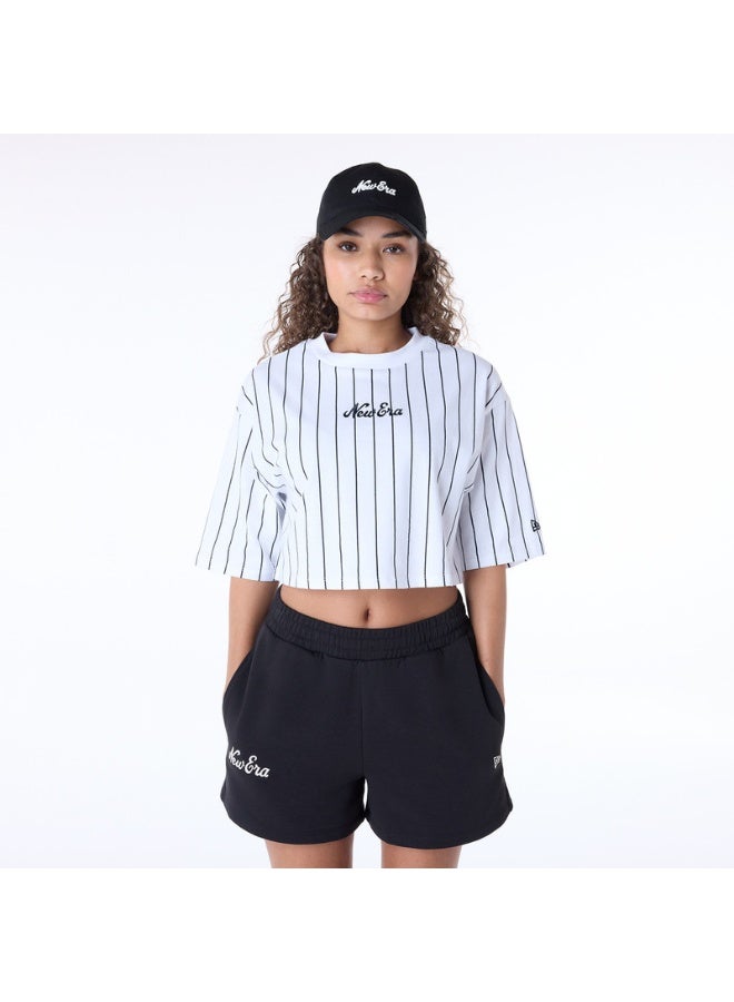 NEW ERA تي شيرت قصير مخطط للنساء من نيو إيرا أبيض - Image 1