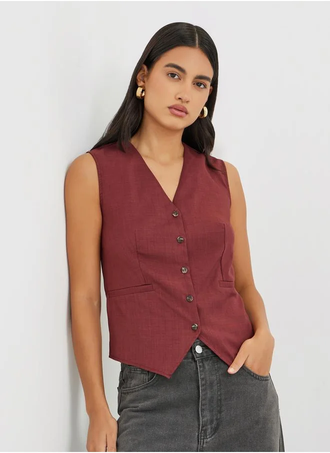 ستايلي Styli Solid Buttoned Waistcoat