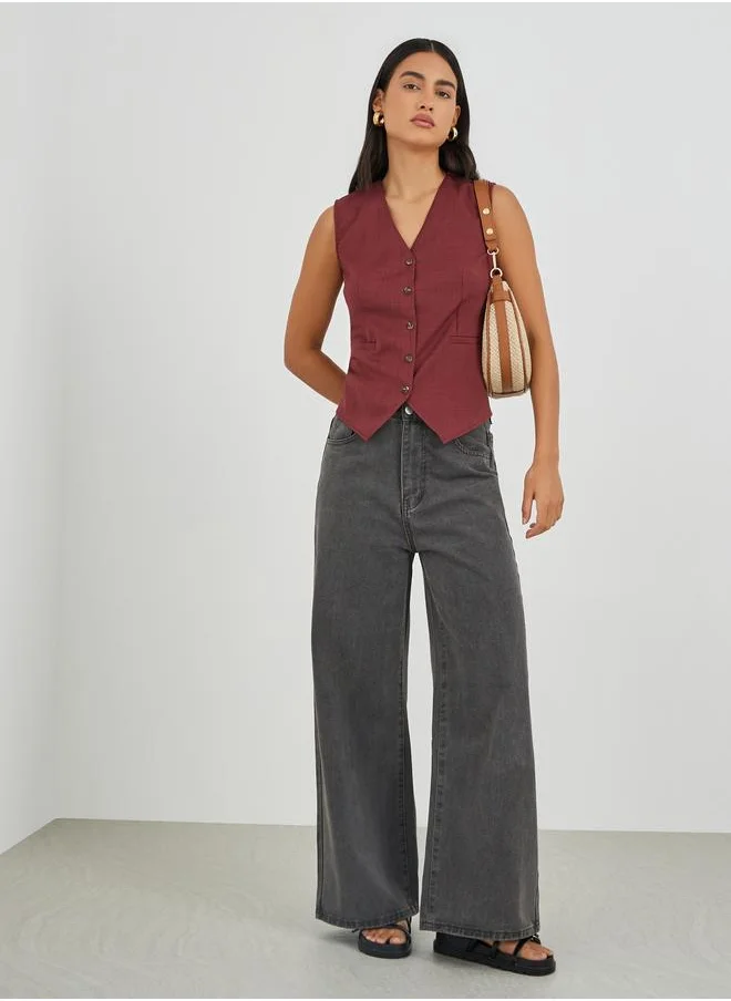 ستايلي Styli Solid Buttoned Waistcoat