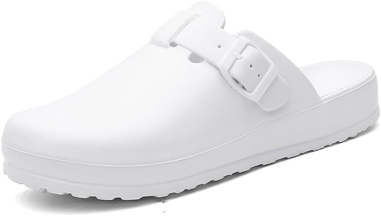 AioTio Comfortable Protective Closed Toe Slippers - Water-Resistant, Lightweight, Slip-Resistant, Adjustable Upper for Home Use (White, Size 38) - Image 1