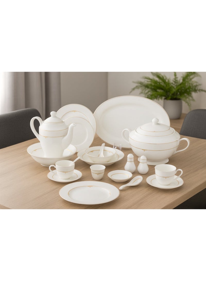 Dania 70 Pieces Porcelain Dining Set White Color With Golden Font Enough For 6 People - Image 1